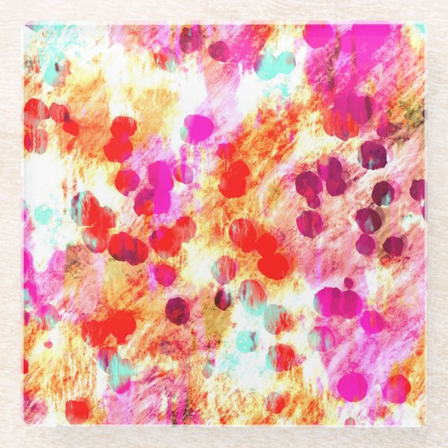 Grunge colour dot texture background glass coaster (Front)