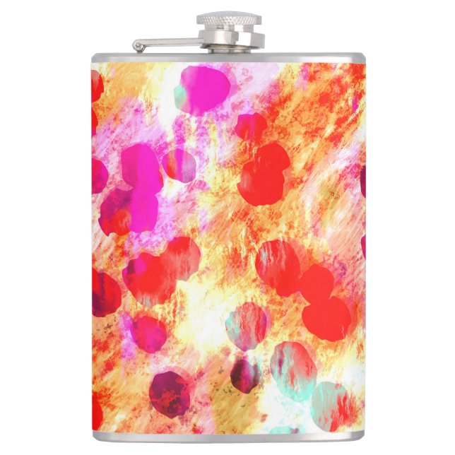 Grunge colour dot texture background hip flask (Front)