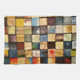 Grunge Colourful Painted Squares Design Tea Towel