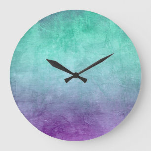 Grunge Colours - Teal & Purple Large Clock