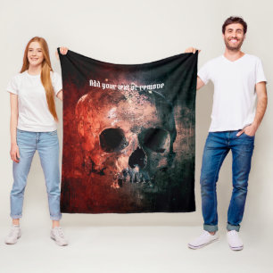 Grunge cool illustration of a jawless human skull, fleece blanket