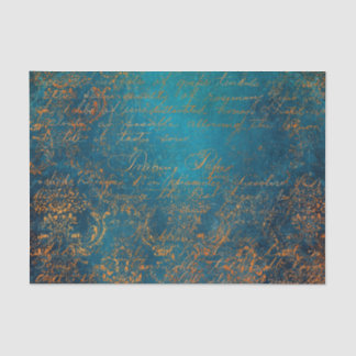 Grunge Copper Patina and Turquoise Calligraphy Tissue Paper