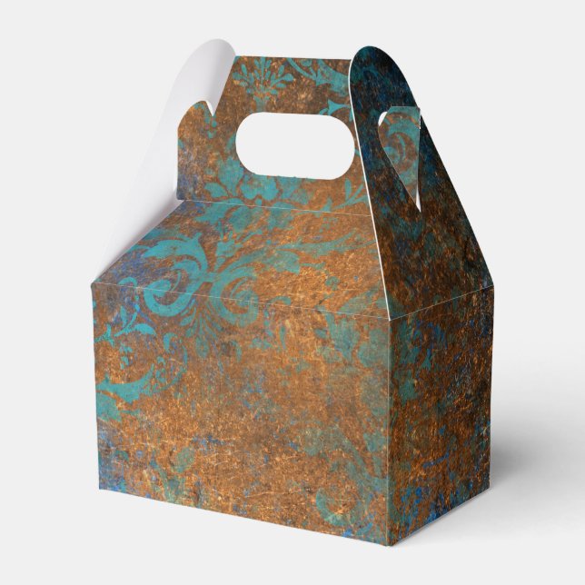 Grunge Copper Patina and Turquoise Favour Box (Front Side)