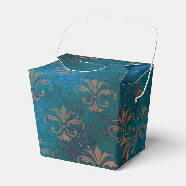Grunge Copper Patina and Turquoise Fleur de Lis Favour Box (Front Side)