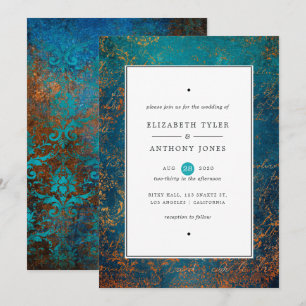 Grunge Copper Patina and Turquoise Wedding Invitation