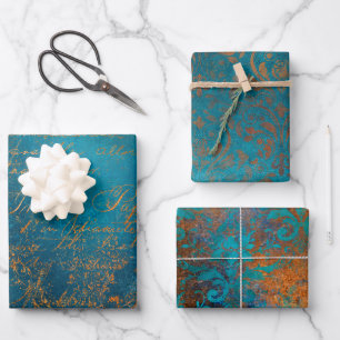 Grunge Copper Patina and Turquoise Wrapping Paper Sheet