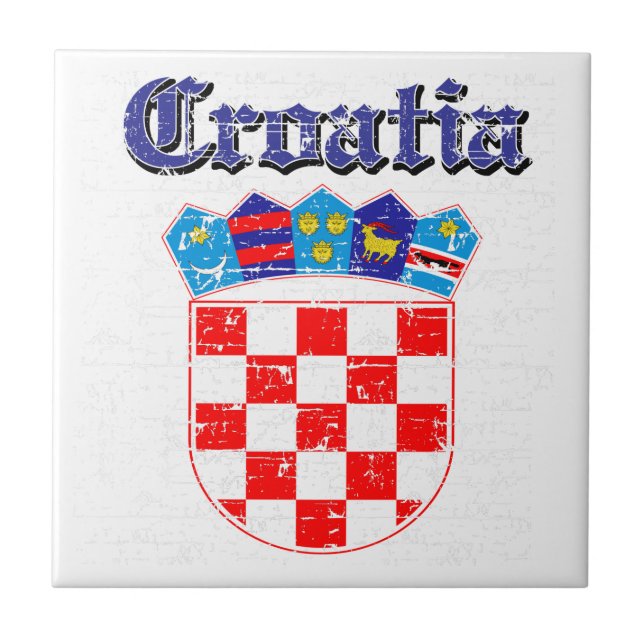 Grunge Croatia coat of arms designs Ceramic Tile (Front)