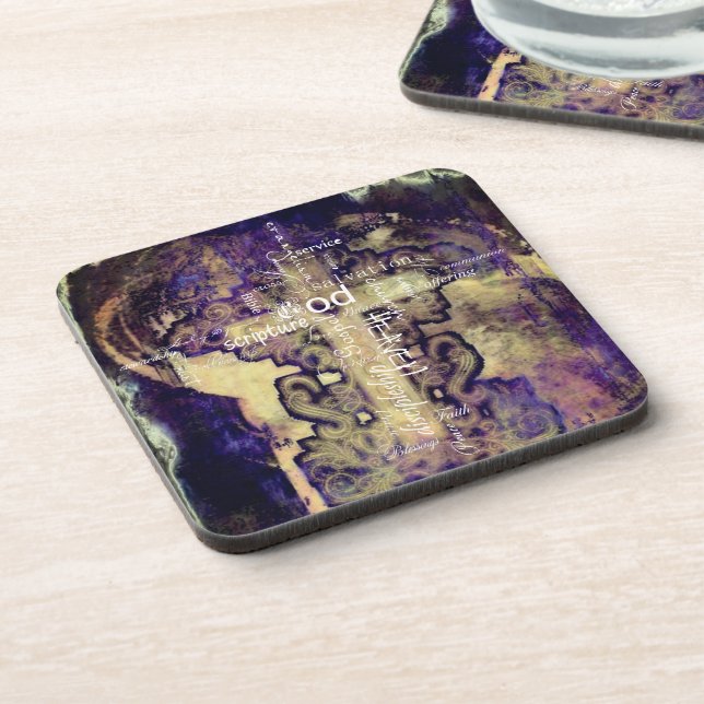 Grunge cross and words coaster (Left Side)