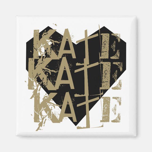 Grunge Customisable Name on Geometric Heart Magnet (Front)