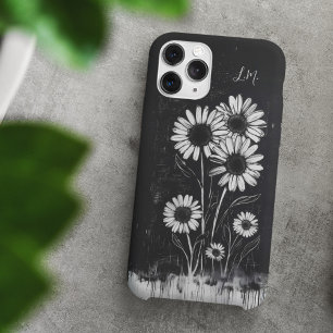 Grunge Daisy Black White Monogram Custom Name iPhone 16 Case