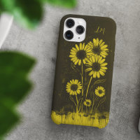 Grunge Daisy Yellow Brown Monogram Custom Name