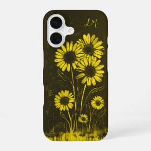 Grunge Daisy Yellow Brown Monogram Custom Name iPhone 16 Case