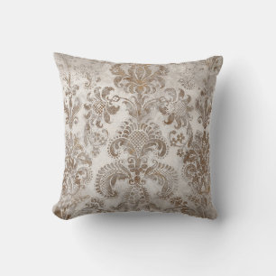 Grunge Damask Beige Rust Brown Ochre Cream Cushion