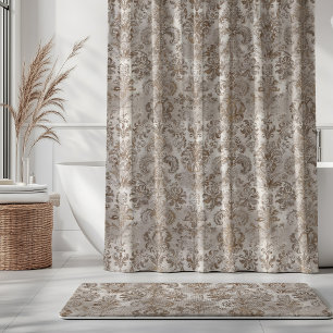 Grunge Damask Beige Rust Brown Ochre Cream Shower Curtain