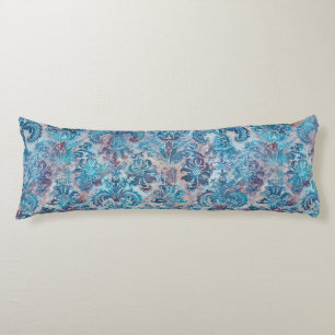 Grunge Damask Denim Blue Burgundy Peach Blush Pink Body Cushion