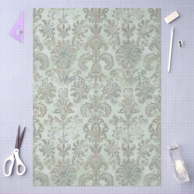 Grunge Damask Duck Egg Blue Sage Green Tissue Paper (Craft)