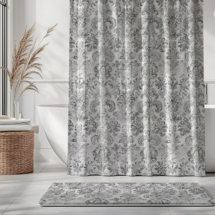 Grunge Damask Stone White Grey Shower Curtain