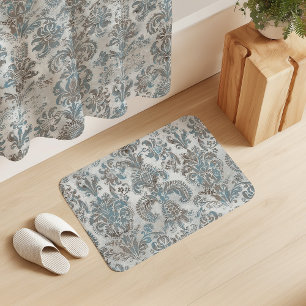 Grunge Damask Taupe Sky Blue Cream Grey Bath Mat