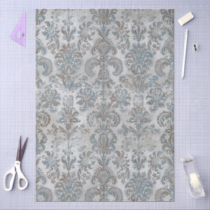 Grunge Damask Taupe Sky Blue Cream Grey Tissue Paper