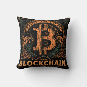 Grunge decorative Bitcoin logo blockchain Design Cushion