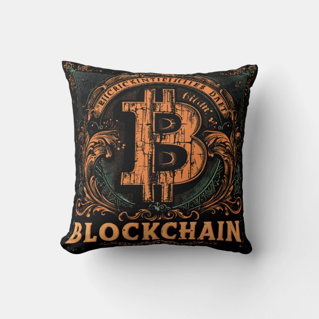 Grunge decorative Bitcoin logo blockchain Design Cushion (Front)