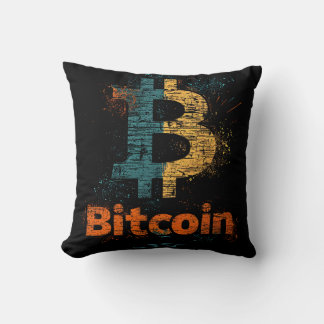 Grunge decorative Bitcoin logo blockchain Design Cushion