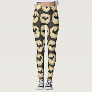 Grunge Denim Halloween Patchwork with Bats (2) Leggings