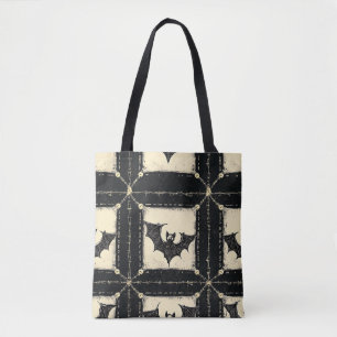 Grunge Denim Halloween Patchwork with Bats Tote Bag