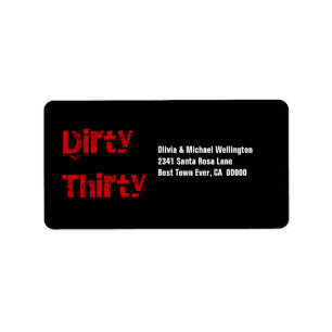 Grunge Dirty Thirty 30 Birthday Red Black White Label