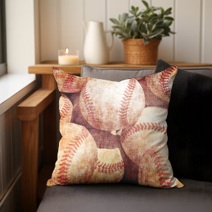 Grunge Dirty Vintage Worn Baseball Sport Balls Cushion