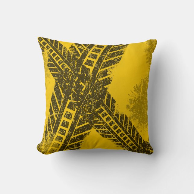 Grunge distressed black tire track road marking cushion (Front)