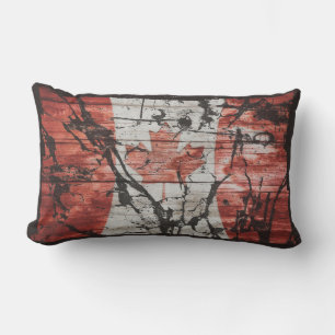 Grunge Distressed Canada Flag Black Red Grey Lumbar Cushion