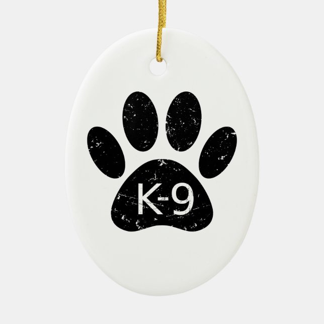 Grunge Distressed Dog Paw K-9 Ceramic Ornament (Front)