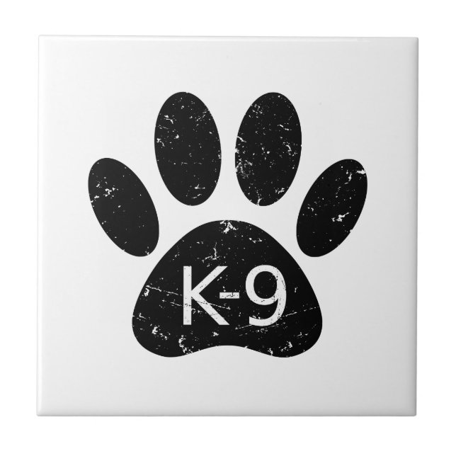 Grunge Distressed Dog Paw K-9 Ceramic Tile (Front)