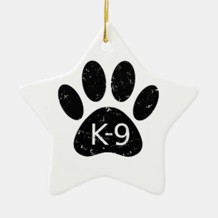 Grunge Distressed Dog Paw K-9 Ceramic Tree Decoration