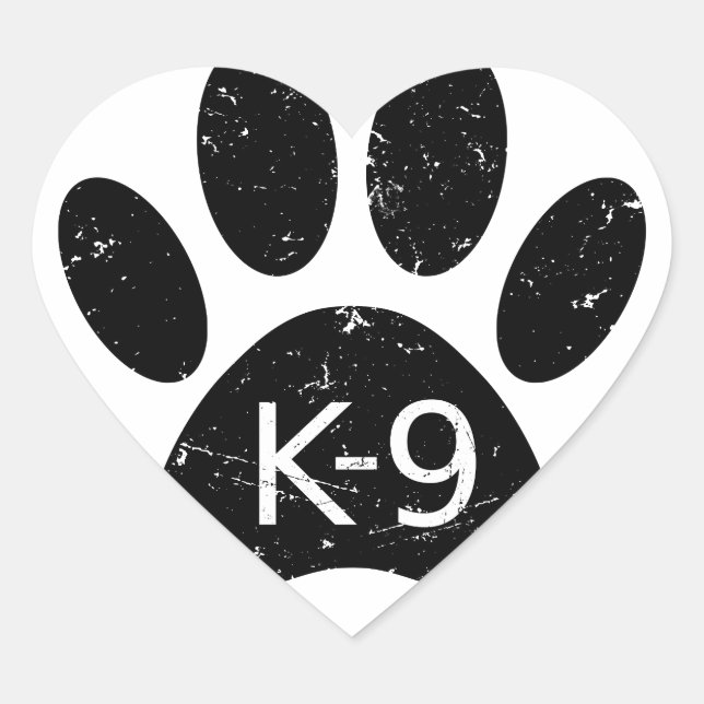 Grunge Distressed Dog Paw K-9 Heart Sticker (Front)