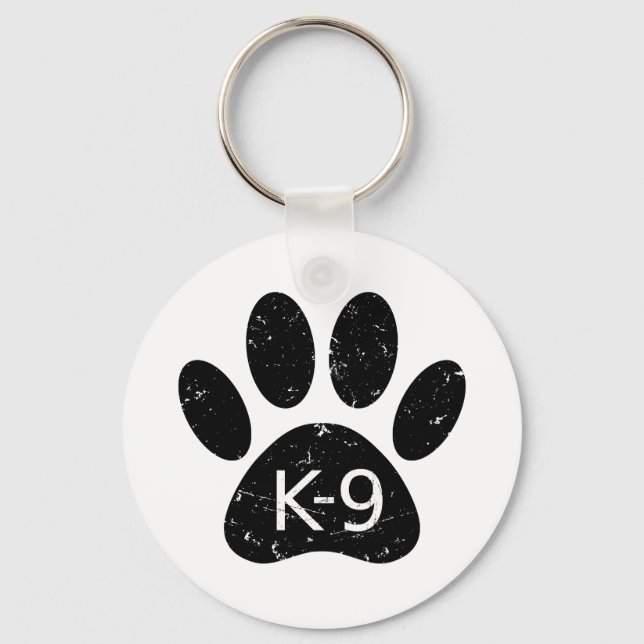 Grunge Distressed Dog Paw K-9 Key Ring (Front)