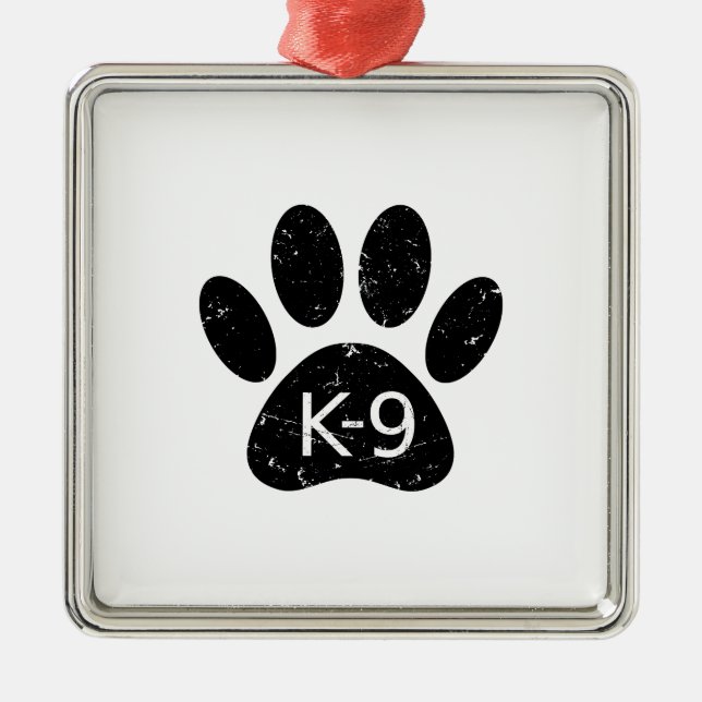 Grunge Distressed Dog Paw K-9 Metal Ornament (Front)