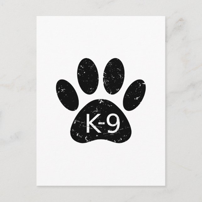 Grunge Distressed Dog Paw K-9 Postcard (Front)