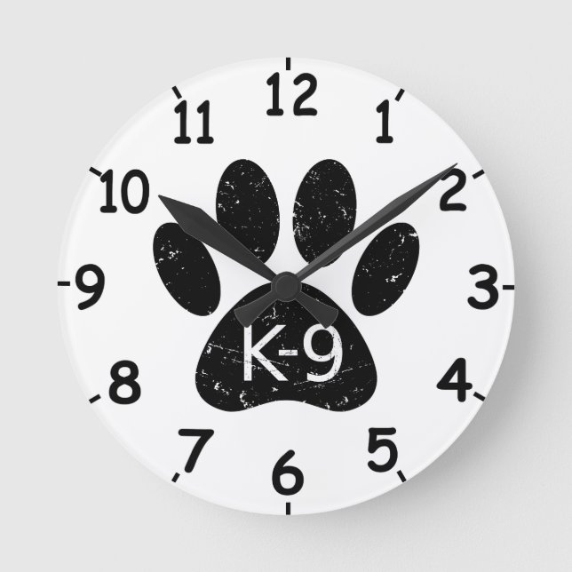Grunge Distressed Dog Paw K-9 Round Clock (Front)