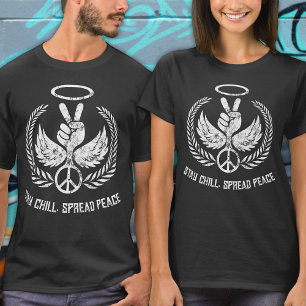 Grunge Distressed Peace and Chill Black and White T-Shirt