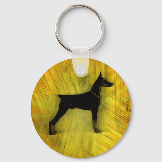 Grunge Doberman Pinscher Silhouette Key Ring (Front)