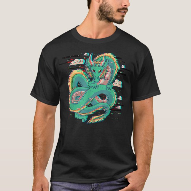 Grunge Dragon Glitch Dragon Aesthetic Style Japan  T-Shirt (Front)
