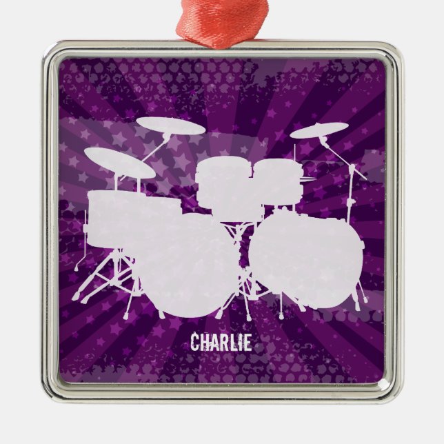 Grunge Drums Purple Burst Metal Tree Decoration (Front)