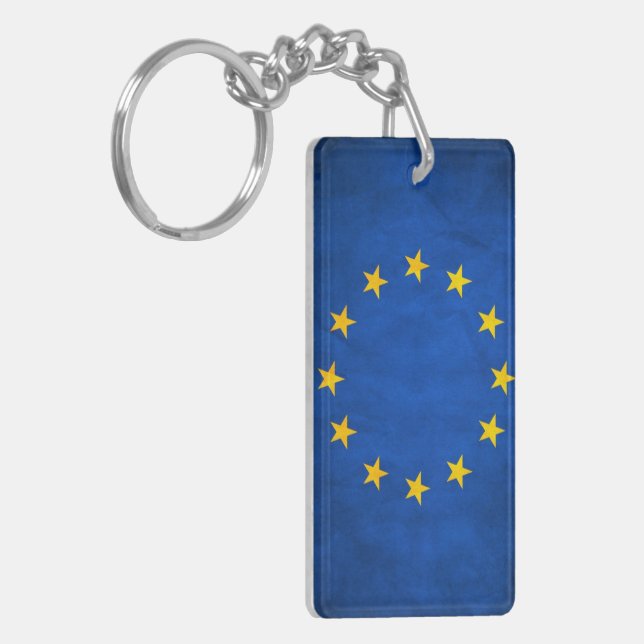 Grunge European Union Flag Key Ring (Front Left)