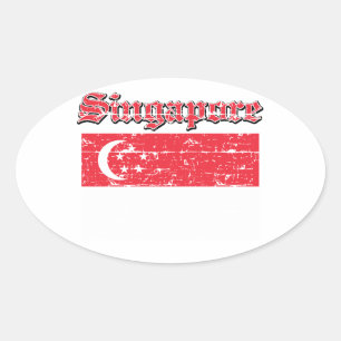 Grunge Flag of Singapore Oval Sticker