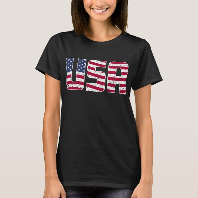 Grunge Flag Patterned USA Typography T-Shirt (Front)