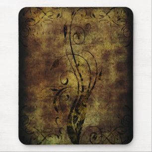 Grunge Floral and Musical Notes Rustic Brown Mouse Pad