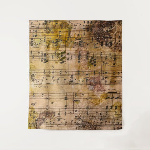 Grunge Floral Music Vintage Botanical Wall Tapestry