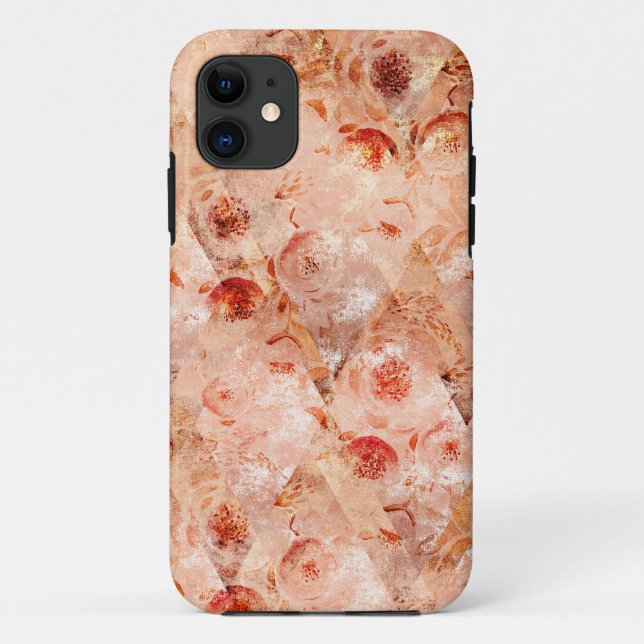 Grunge floral pattern. Coral background.  Case-Mate iPhone Case (Back)
